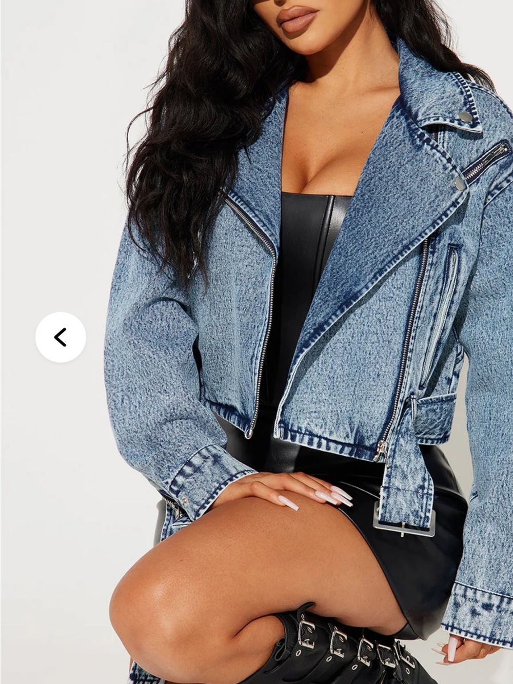 Fashion Nova Light Wash Denim Moto Jacket